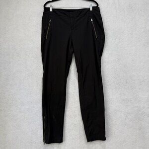 Athleta Pants Womens 14 Black Zip Pocket Ankle Zip Nylon Stretch Tapered Travel